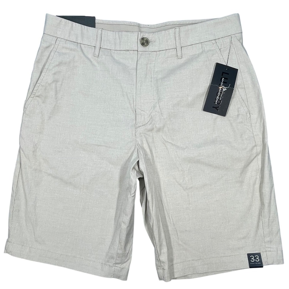 Marc Anthony Khaki Slim Fit Flat Front Luxury Shorts Men 33W